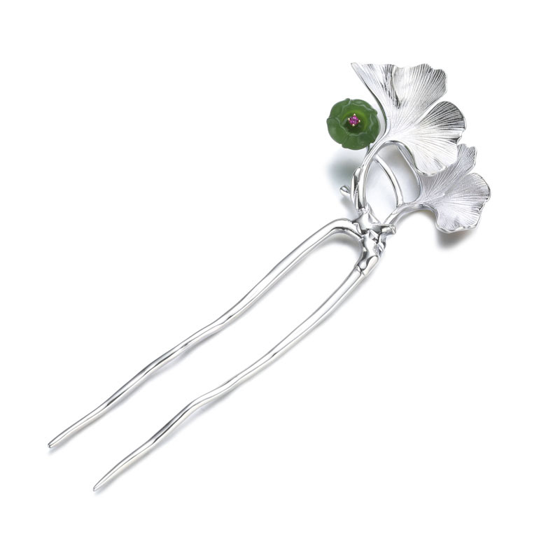 925 Sterling Silver Hair Forks Accessories Apricot Leaf Sticks For Hair Head Jewelry Hanfu Wedding Ornaments Chinese Decorations