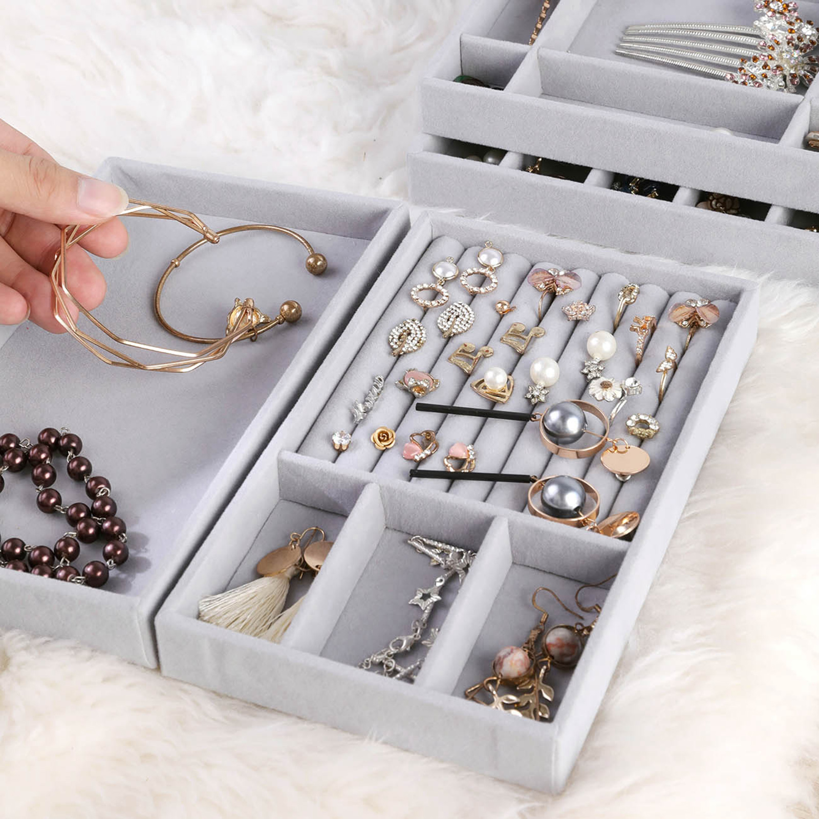 Jewellery Display Box Earring Ring Tray Storage Case Organizer Velvet Multi-Purpose Bracelet Necklace knickknacks Holder Gifts