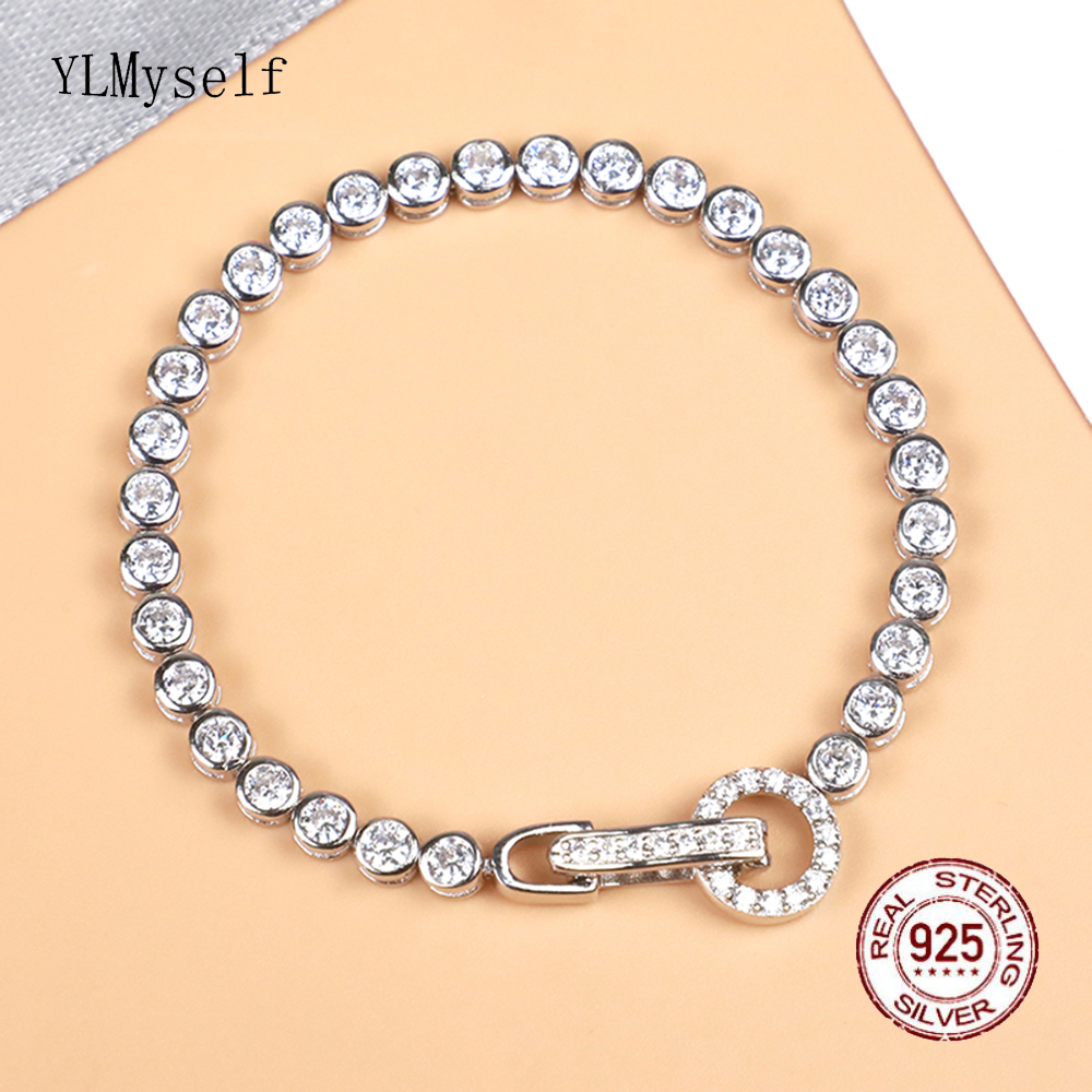 Real 925 Silver 15-19CM Bracelet 3MM Shiny Cubic Zirconia Lovely Jewelry Eternal Wedding Gift Beautiful Fine Jewellery For Women
