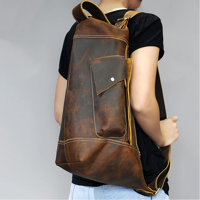 Men's Genuine Backpack - Crazy Horse Leather Daypack For Travel & Laptop New Free Delivery Designer Bag