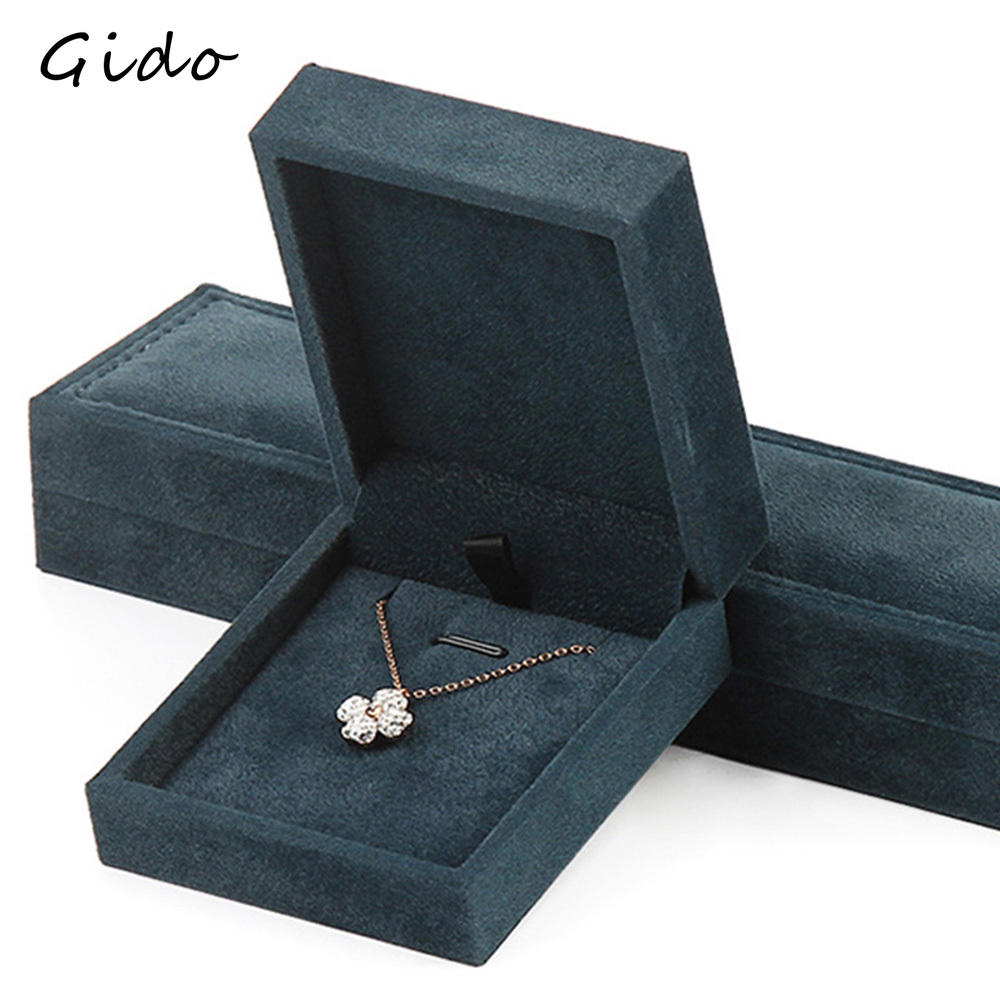 Quality PU Jewelry Storage Box Green Velvet Ring Pendant Jewelry Packaging Box Bracelet Necklace Organizer Gift Box