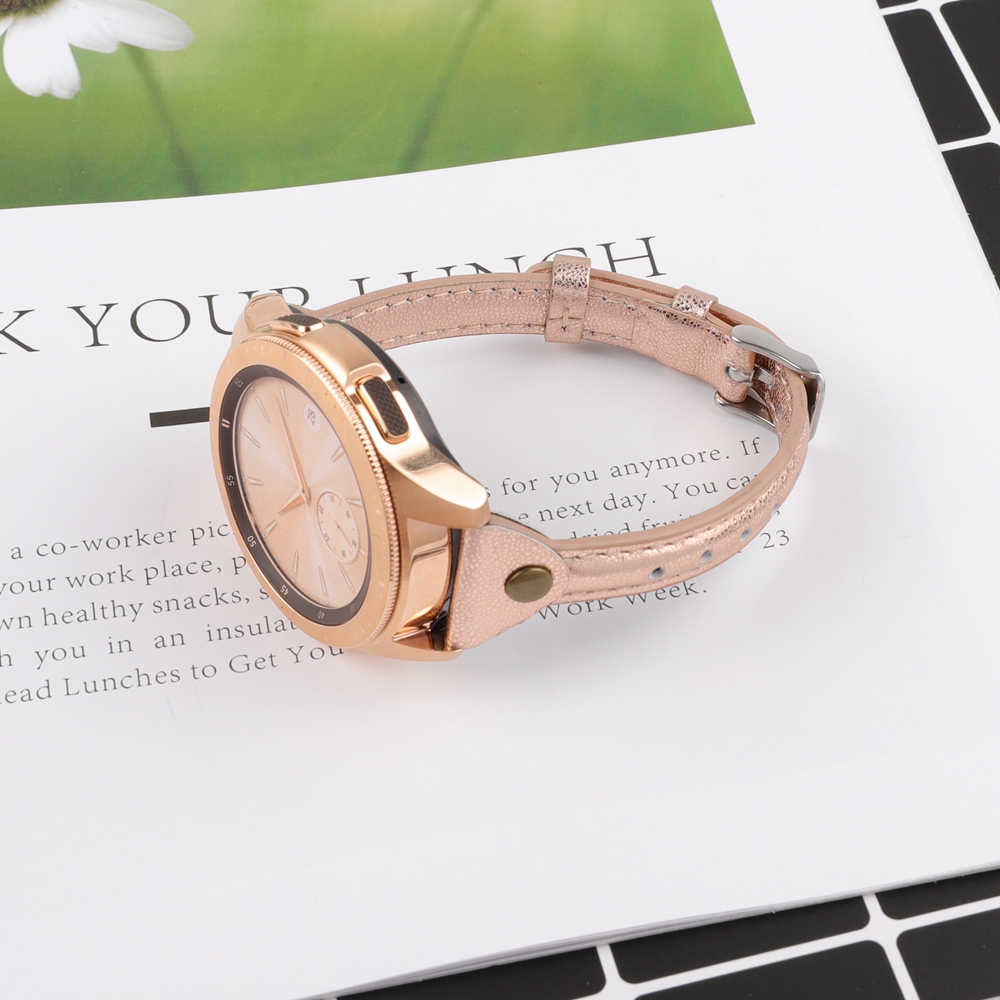 Slim Genuine Leather Watchband for Samsung Galaxy Watch 42mm 46mm Women Band Silver Steel Buckle Strap for Active 2 40mm 44mm