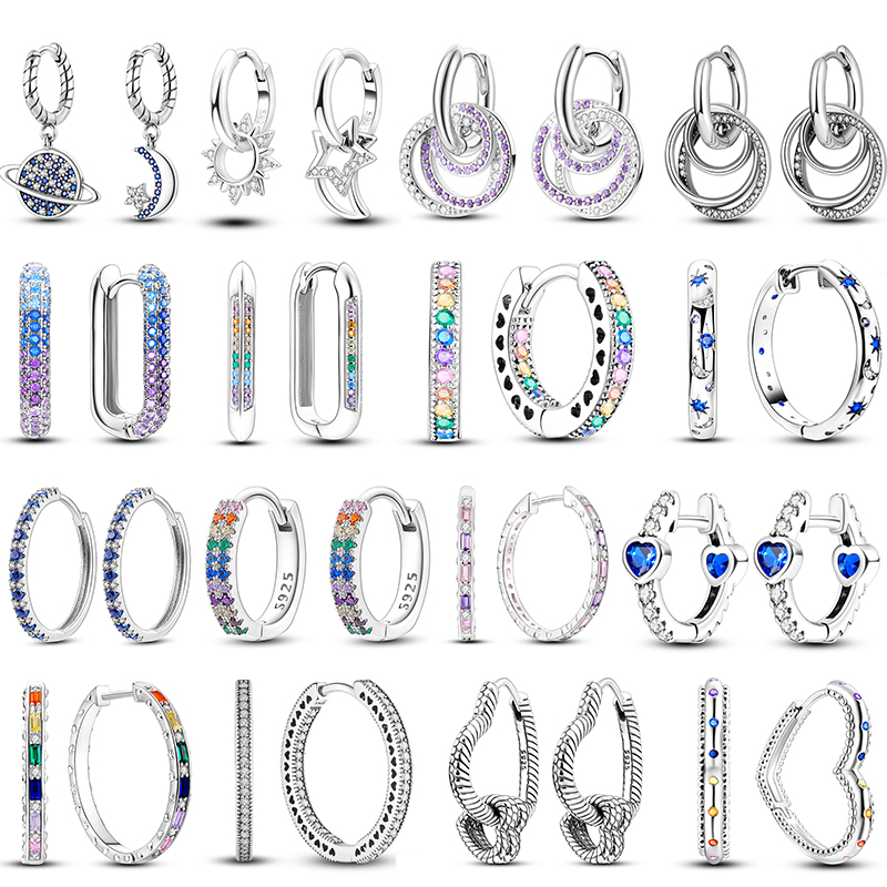 2023 Earrings For Women 925 Sterling Silver Original Charm Double Hoop Earrings Pave CZ Fine Engagement Anniversary Jewelry Gift