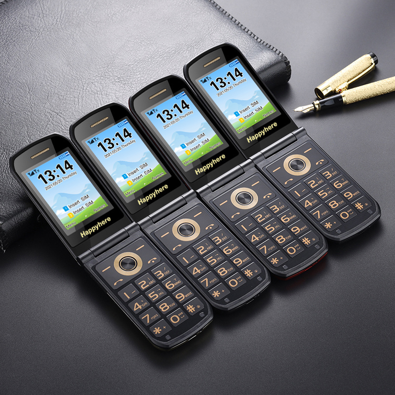 Happyhere F18 unlocked Flip Mobile Phones dual screen Speed dial celular SOS 2025 MP3 FM torch Push-button keyboard cheap cell phone