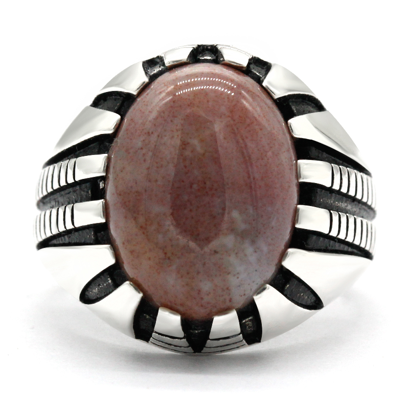 India Agate Ring for Men Punk 925 Sterling Silver Natural Gemstone Turkey Handmade Jewelry Party Christmas Gift for Male Women