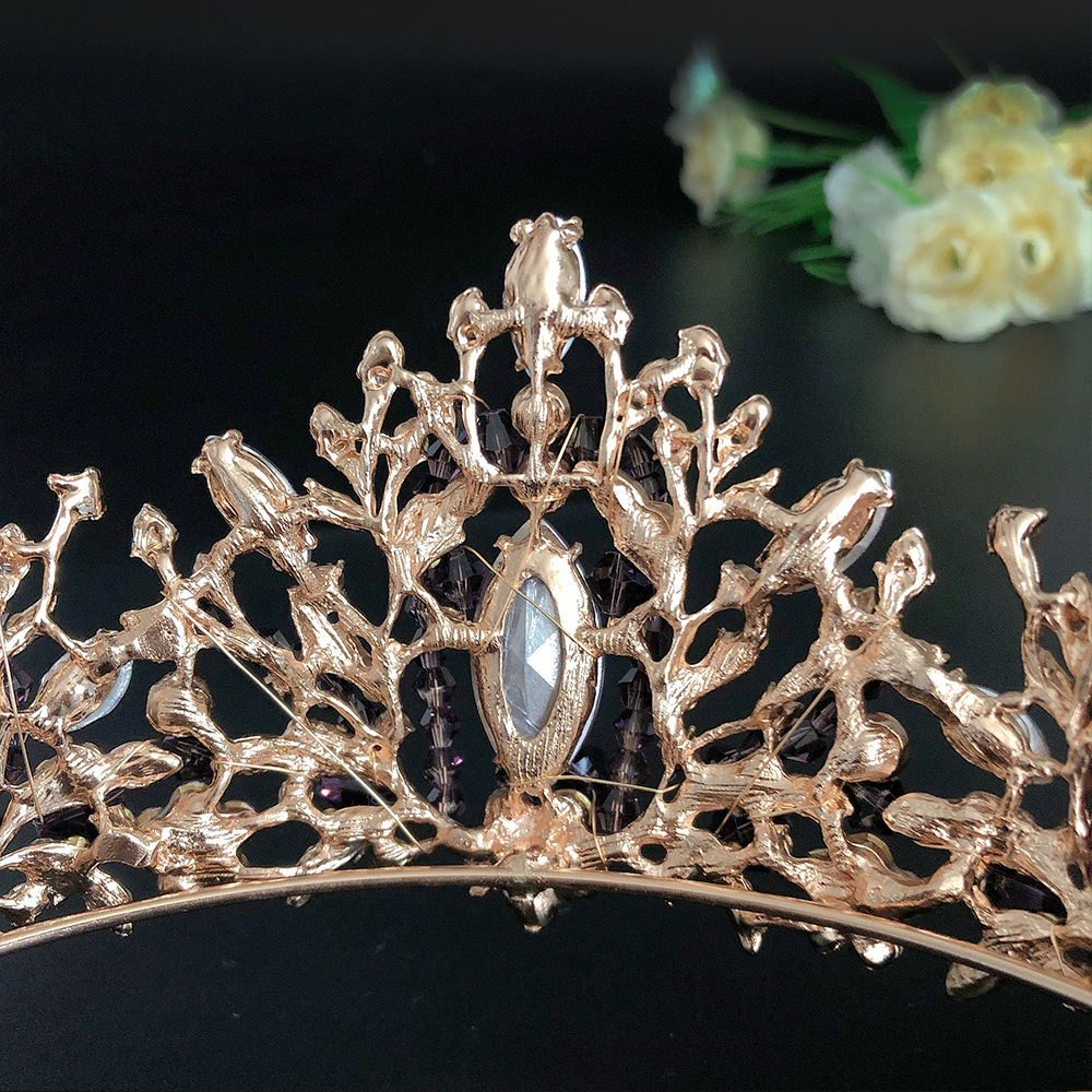 KMVEXO Bridal Crown Wedding Hair Accessories Purple Crystal Rhinestone Bride Tiaras and Crowns Headpiece Diadema Hair Ornament