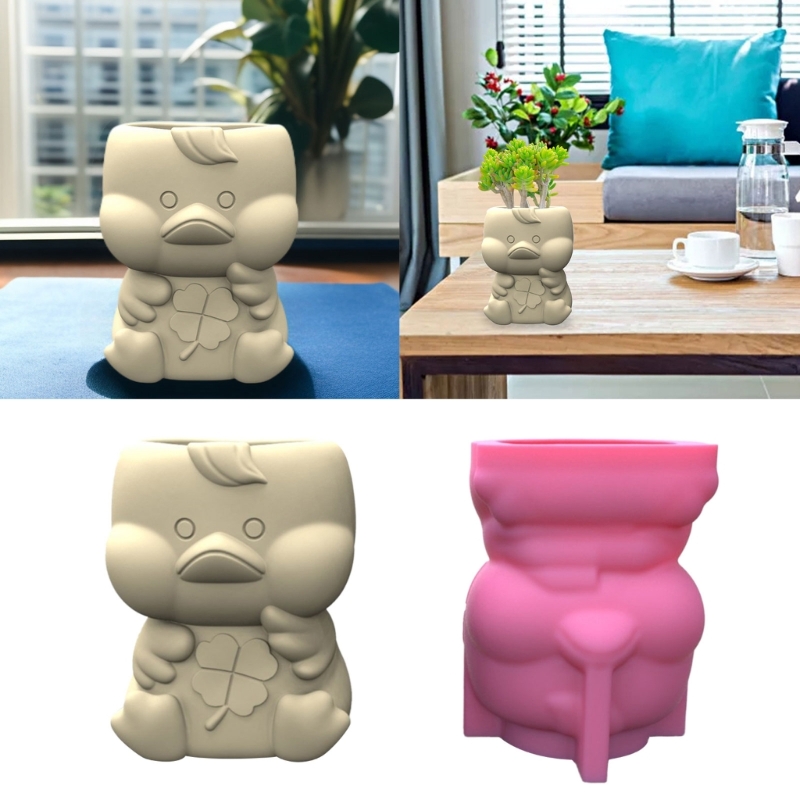 3D Animals Flowerpot Mold Little Bear Duck Flower Pot Silicone Mold DIY Succulent Planter Molds Concrete Candlestick Resin Mould