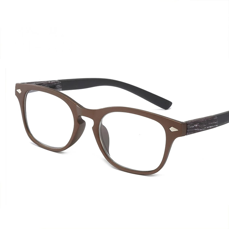 May Flower Square Retro Vintage Wood Reading Glasses Men Dioptric Glasses Women Glasses For Sight Plus Wood Grain +1.5+2+3.5+4