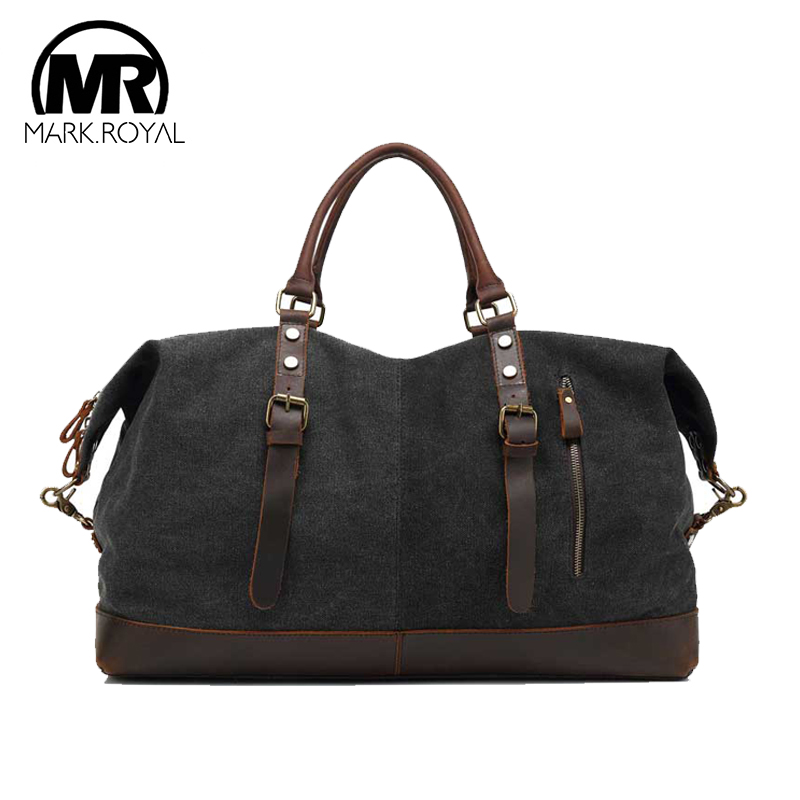 MARKROYAL Vintage Canvas Travel Bag Crazy Horse Leather men's Duffle luggage One Shoulder Luggage Large Weekend Bag Overnight