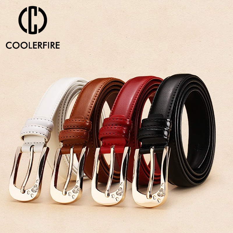 COOLERFIRE New Designer Ladies Unique Design Quality Pure Cow Cowhide Leather Women Retro Female Accessories Jeans Belt LB018