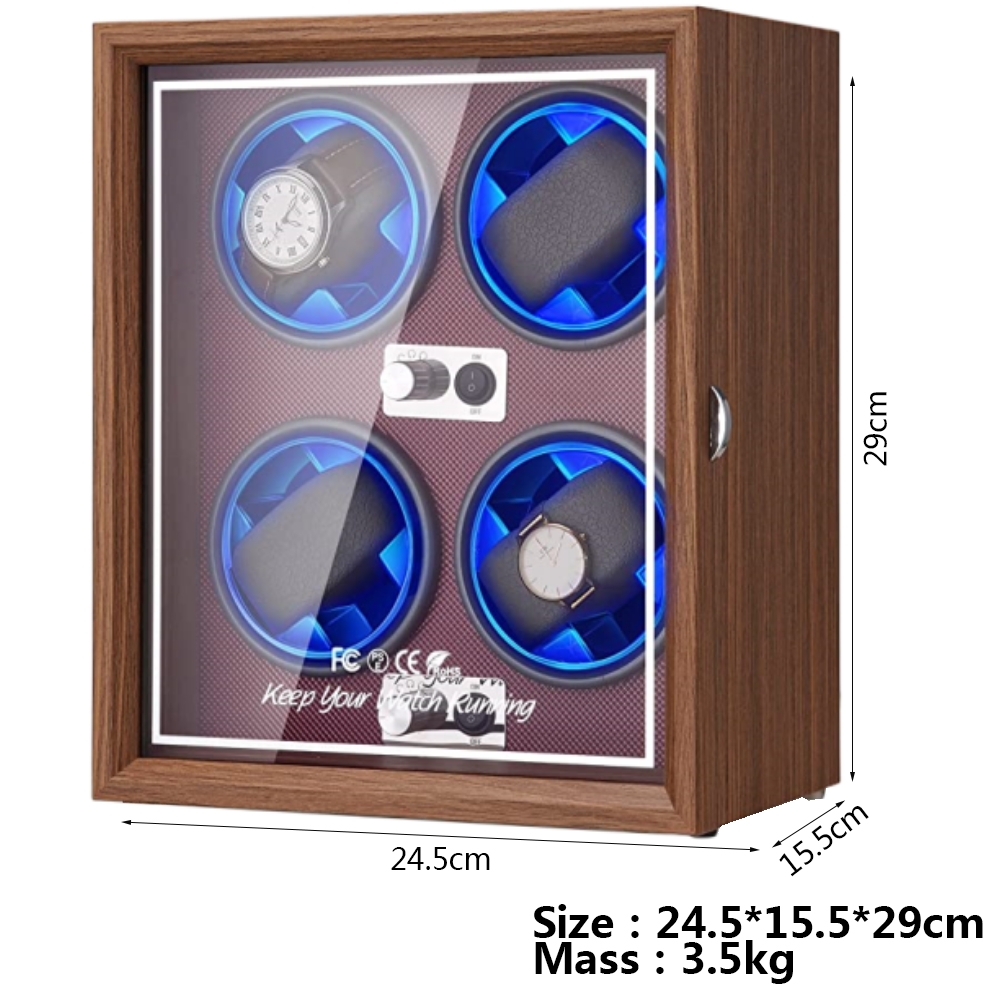 For Rolex 4 Watch Winders Case Automatic Watch Chain Loader Silent Motor Walnut Veneer Storage Display Watch Customizable Logo