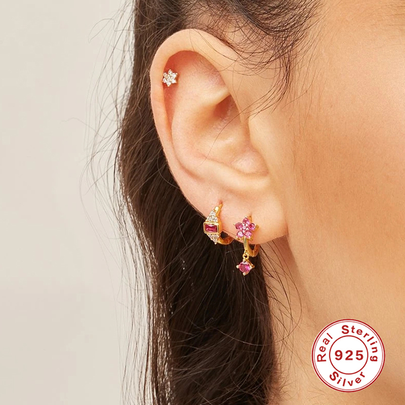 Aide 925 Sterling Silver Hoop Earrings For Women Huggie Earings Pendiente Piercing Rainbow CZ Earing Luxury Fine Jewelry Brincos