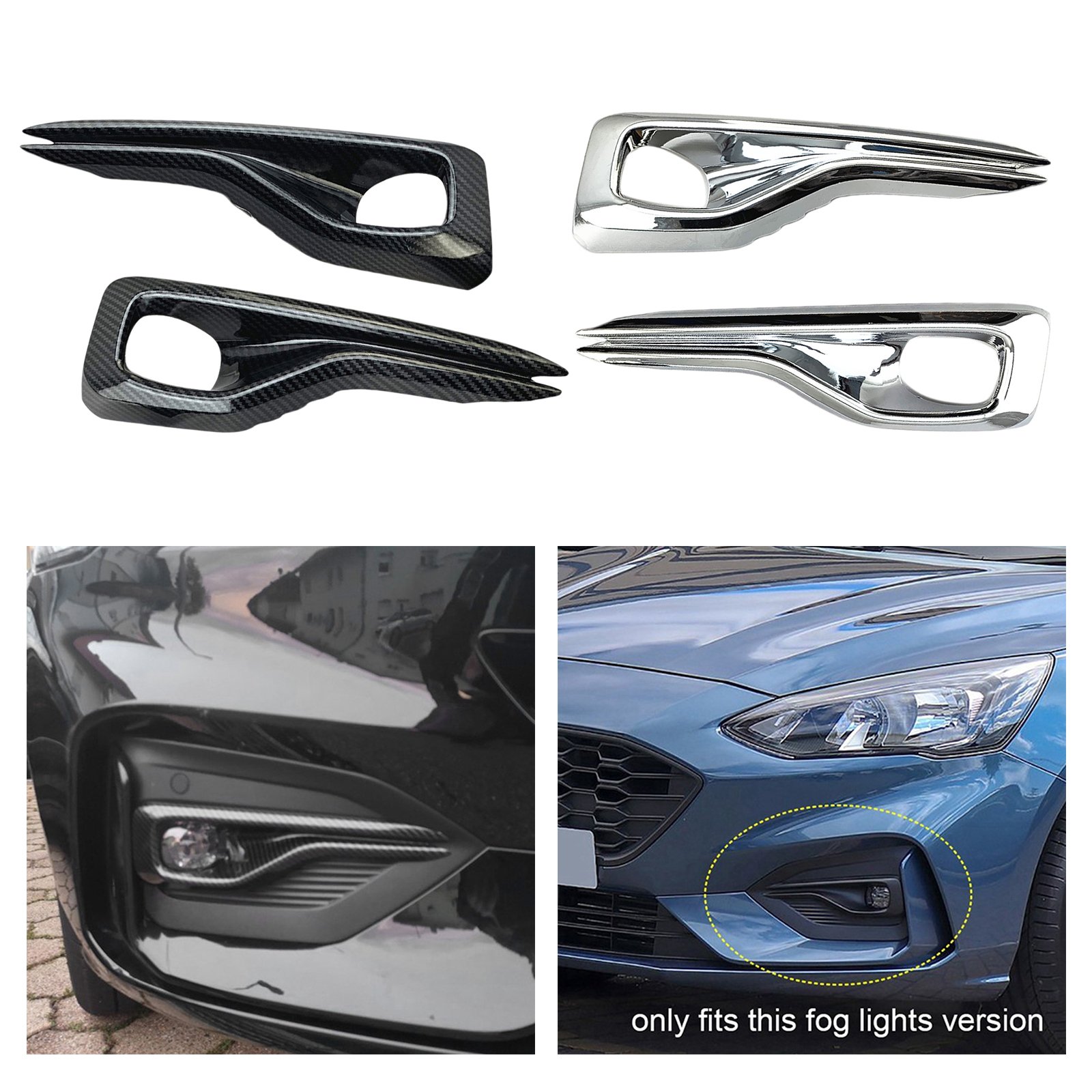 2Pcs Front Foglight Fog Light Lamp Cover Trim Accessories for Ford Focus 2019 2020 ST-Line