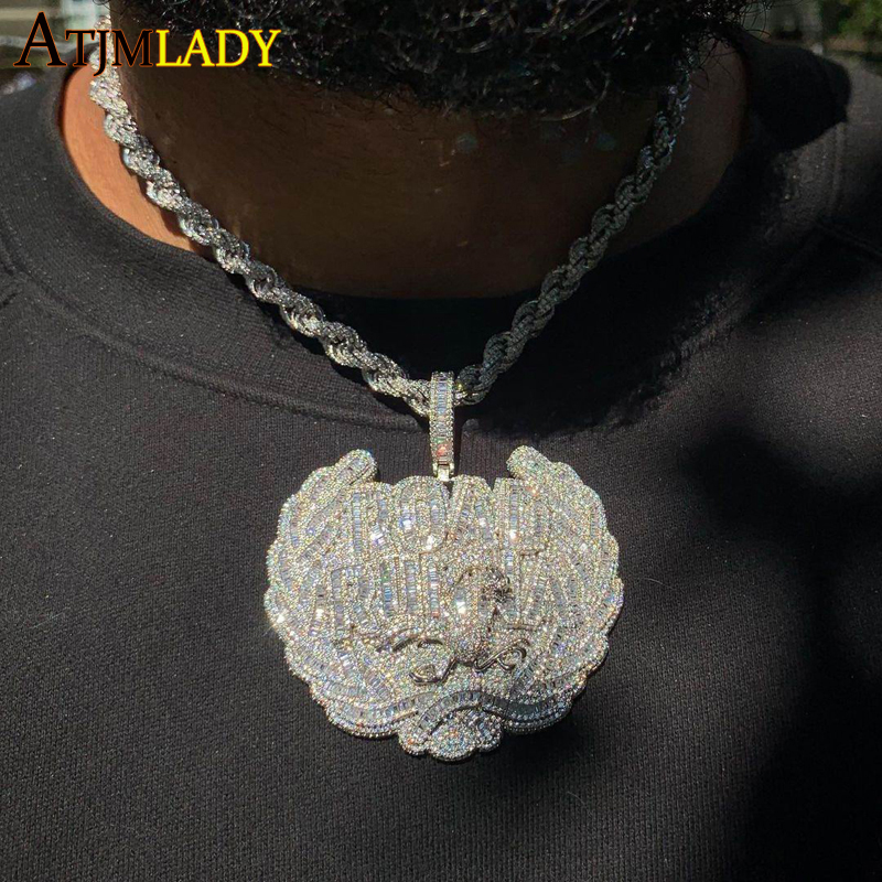 New Hip Hop Iced Out Cz Letter Road Runna Pendant Necklace Micro Pave Sparking Bling Cubic Zirconia Charm Men Boy Jewelry