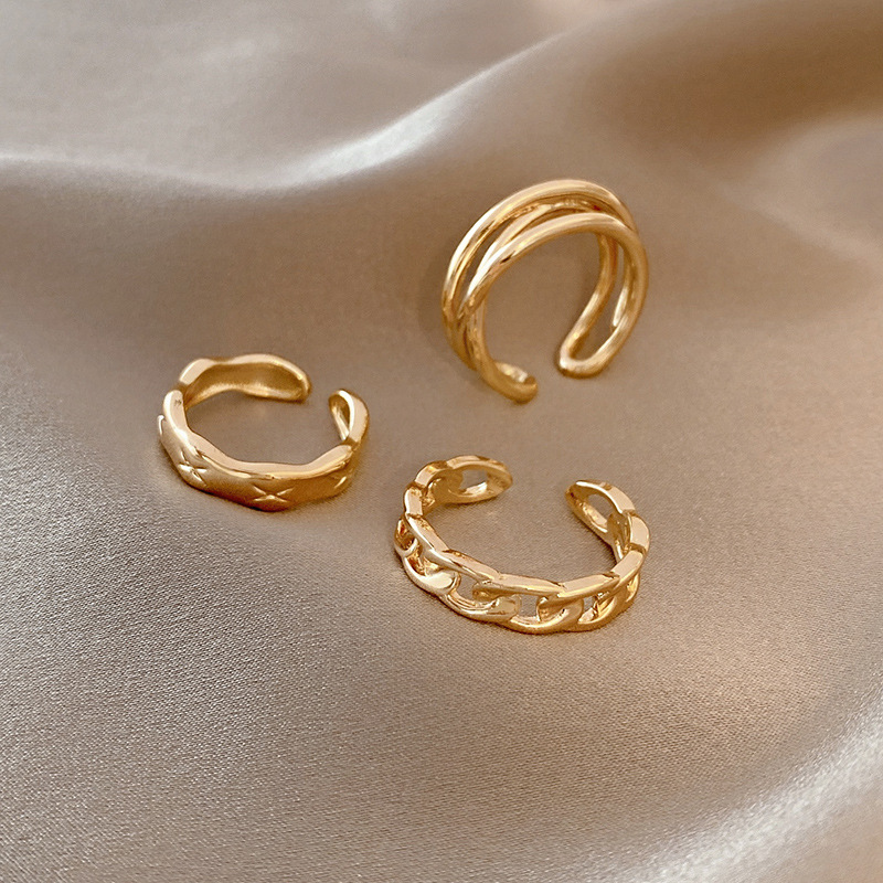 Simple Gold Color Metal Ring Sets Bohemian Geometric Twist Open Adjustable Finger Rings for Women Vintage Punk Wedding Jewelry