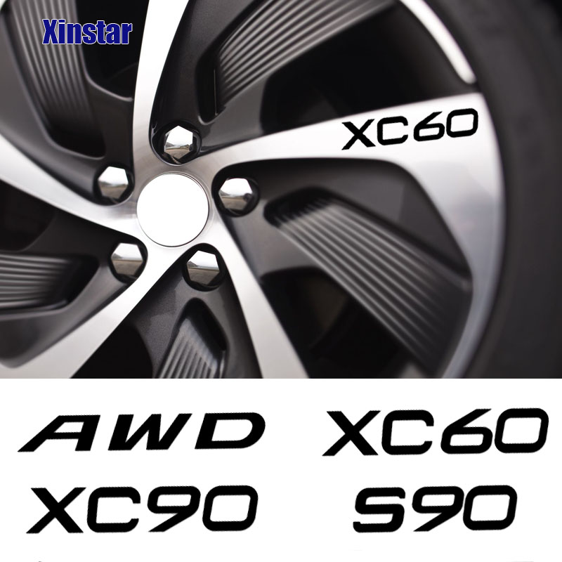 4Pcs Car Rim Sticker Decals For Volvo S60 S80 S40 XC90 V40 V50 V60 V70 S90 V90 XC60 XC40 XC70 AWD T6 C30 C70
