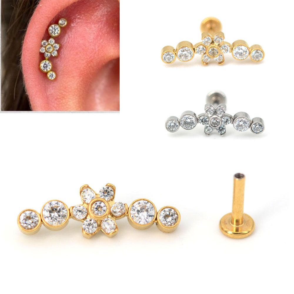 100% Surgical steel Thread Labret Lip Ear Bar Cartilage Earring Nail Tragus Stud Ear Lobe Piercing Ring Internal Body Jewelry