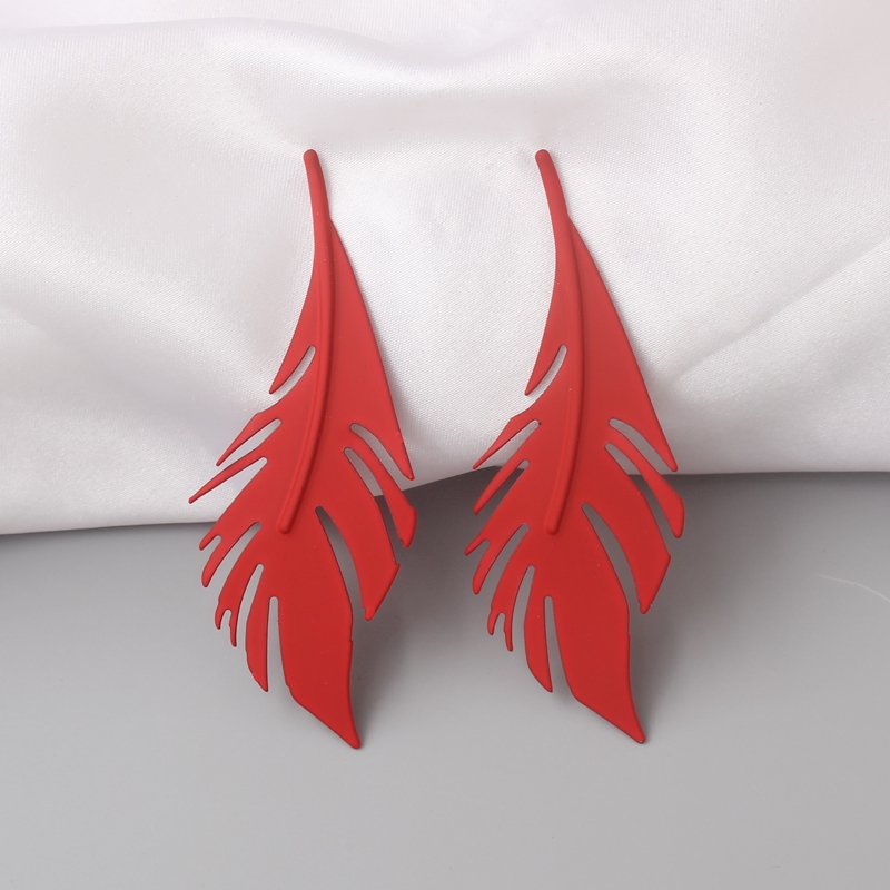 Big Leaf Dangle Earrings For Women Vintage Metal Green Red Color Exaggerated Long Feather Aretes Brincos Wedding Party Jewelry