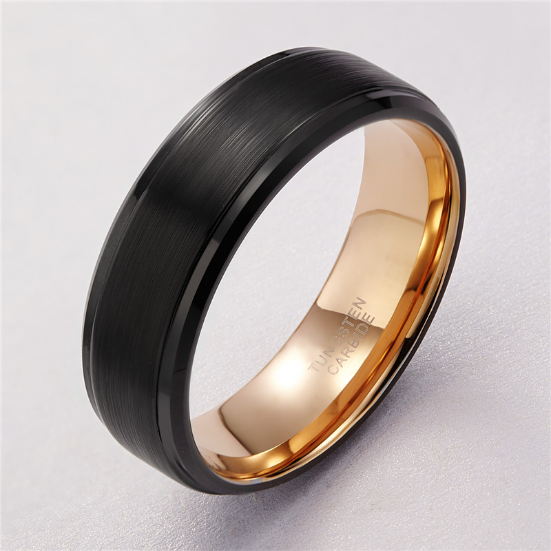 TIGRADE 8mm Men Tungsten Carbide Ring Black & Rose Gold Color Wedding Band Vintage Men Jewelry Anime Masculino Aneis Alliance