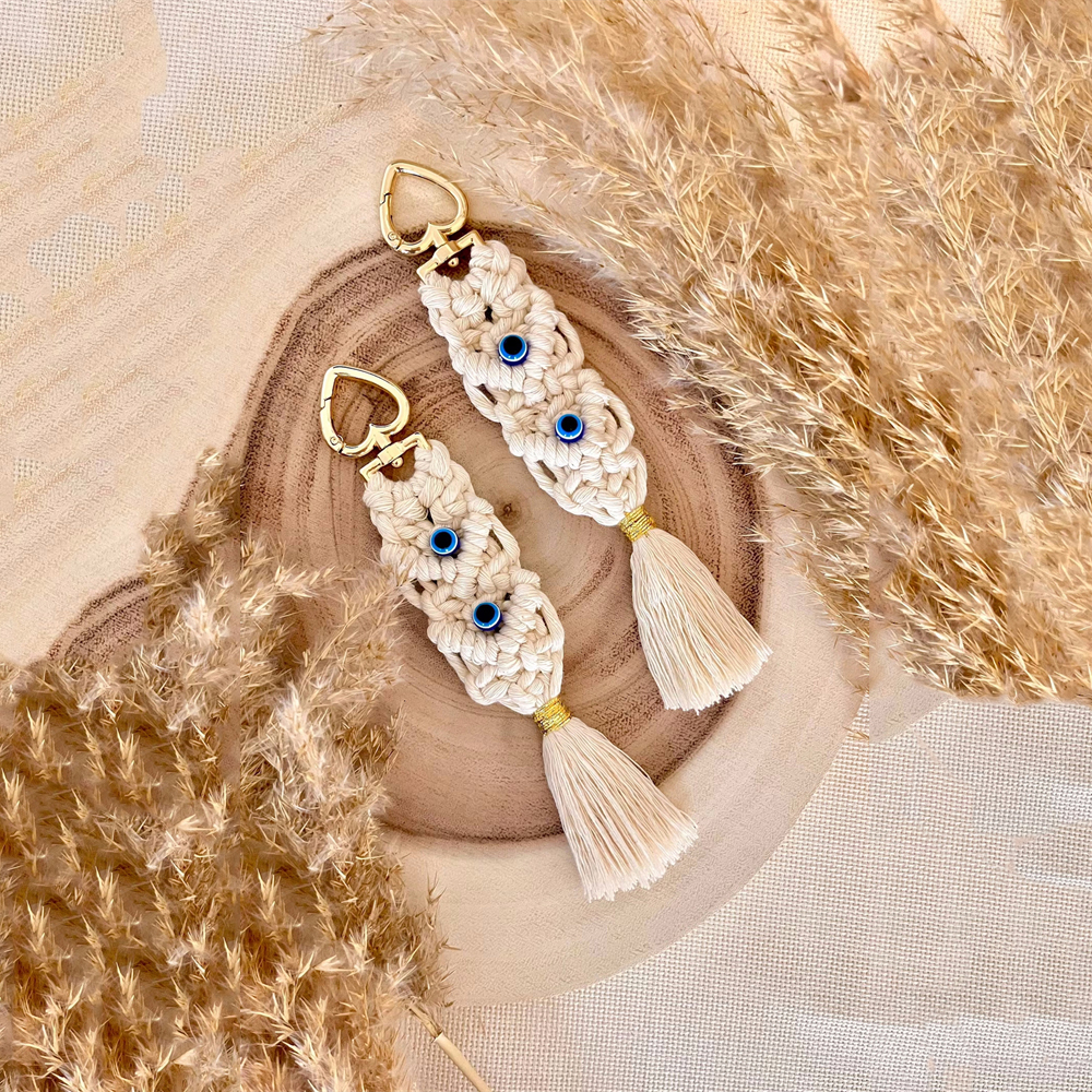 Macrame Tassel Blue Turkish Evil Eye Key Chain Lucky Eye Keychain for Women Men Jewelry Pendant Bag Accessories Handmade Gift