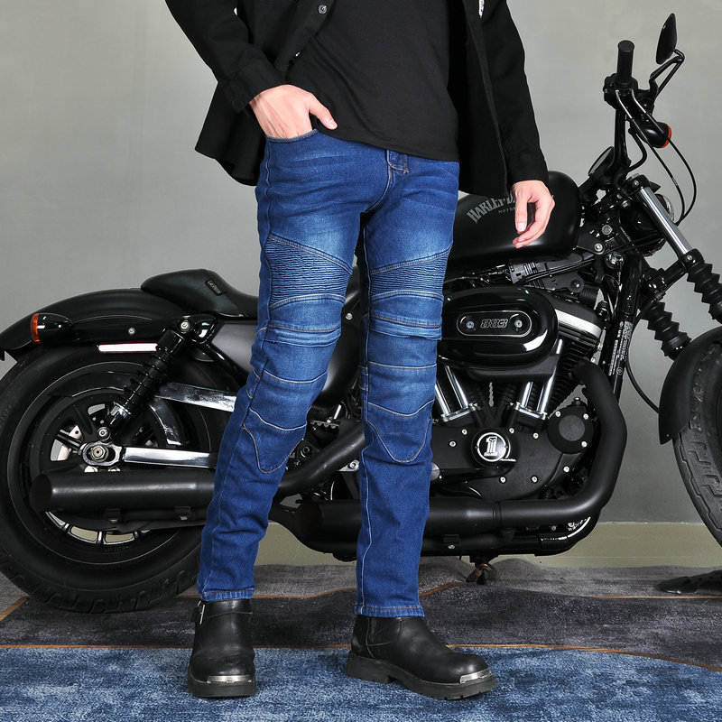 Amekaji Spring Winter Velvet Motorcycle Leisure Motocross Jeans Multi-pocket Belt Cargo Slim Pant Obscure Protective Gears