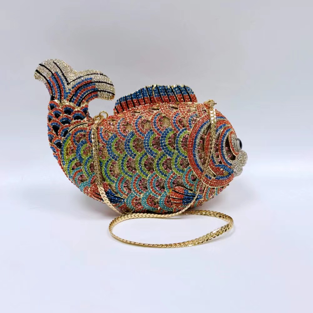 Women Fish Shape Multicolored Stones Evening Bags Lady Clutches Bridal Crystal Clutch Purse Wedding Party Rhie Handbags 4