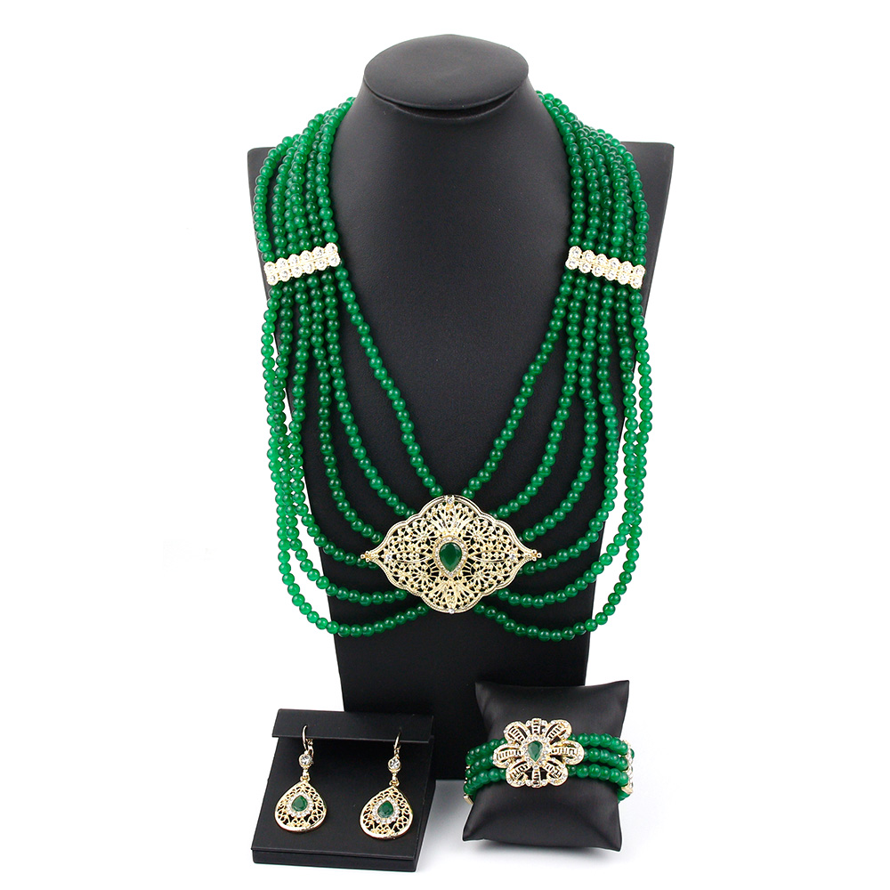 Sunspicems Algeria Morocco Bead Pearl Jewelry Sets Bridal Wedding Long Necklace Bracelet Earring Gold Color Arabic Caftan Bijoux