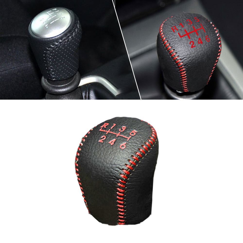 Non-slip Leather Gear Shift Knob Cover MT for Sentra 12-18 Tiida 11-16 X-TRAIL 08-13 6 Speed Manual Shift Lever Red & Black