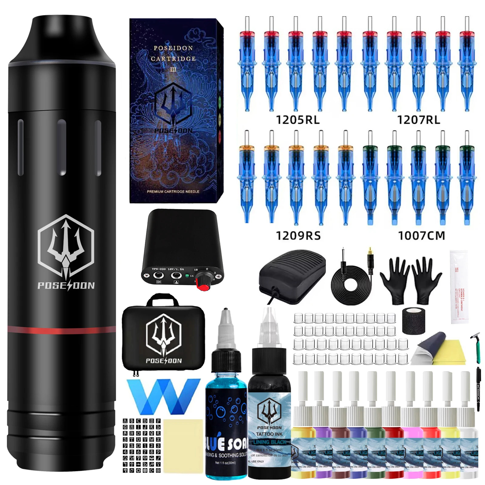 POSEIDON Tattoo Kit Tattoo Machine Kit With Power Supply RCA Interface Tattoo Pen Kit Tattoo Gun Kit Tattoo Rotary Electric Pen