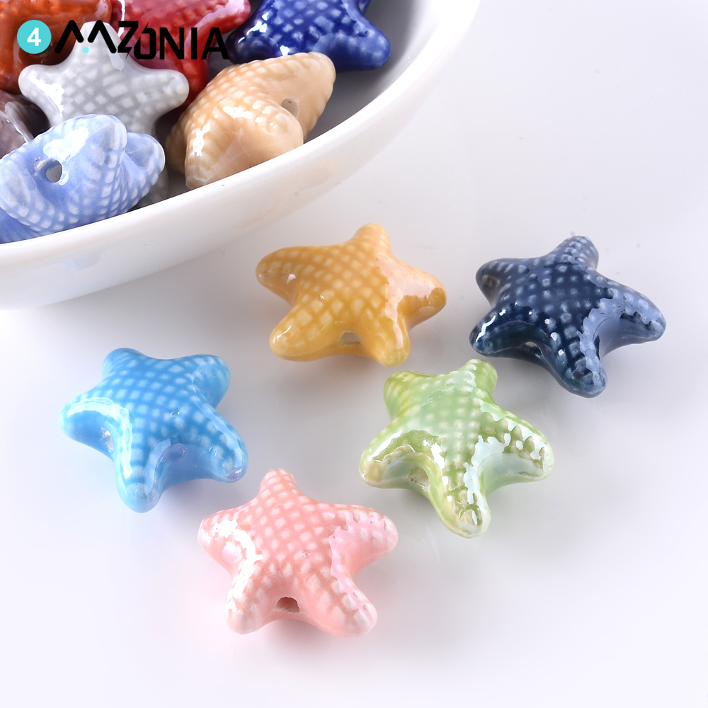 10pcs 10x19mm Ocean Ceramic Beads Color Starfish Loose Spacer Beads For Jewelry Making Diy Bracelet Necklace Accessories