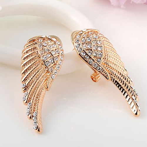 New Women's Angel Wings Crystal Ear Studs Luxury Earrings Jewelry BDKP