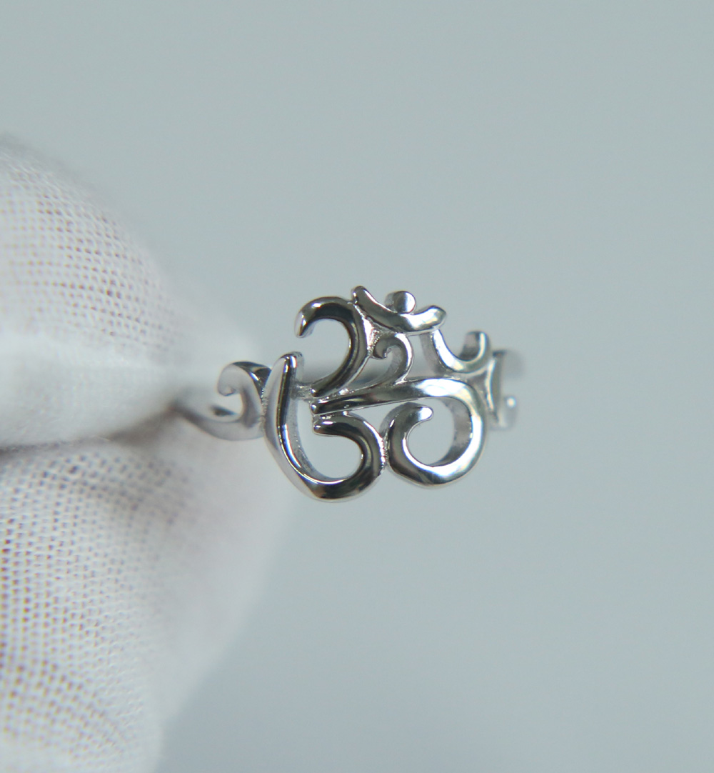 100% 925 Sterling Silver women men high quality fine silver om ohn india symbol yoga jewelry ring