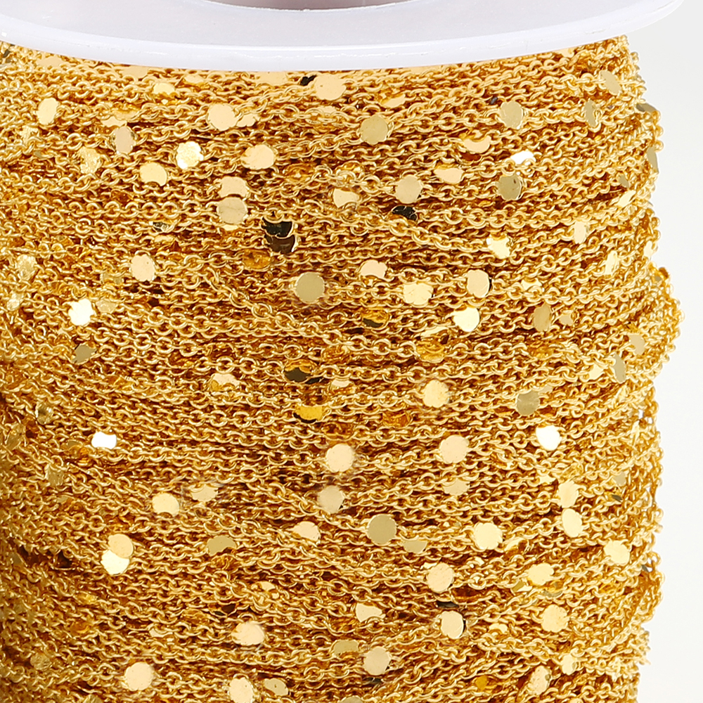 10Meters/Roll Sequins Chain Gold Silver Necklace Chain Copper Cable Chains Jewelry Making Components Bracelet DIY Wholesale