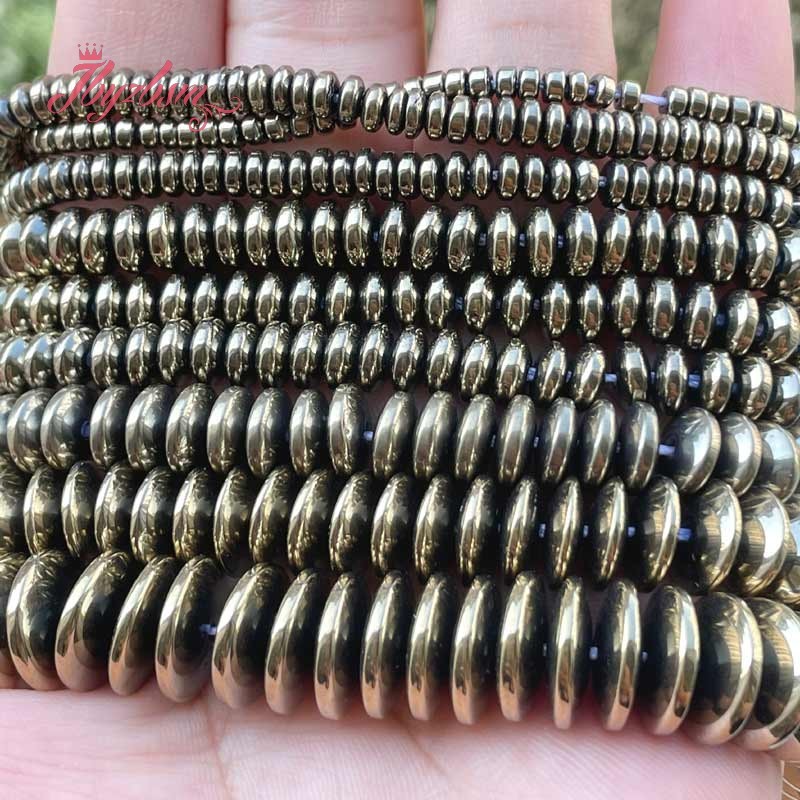 2x3/3x8/3x12mm Natural Rondelle Pyrite Hematite Stone Beads For Necklace Bracelet Jewelry Making Strand 15" Free shipping