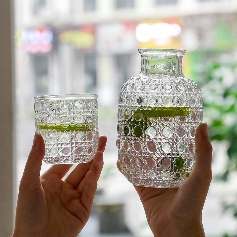 440ml Glass Water Bottle With Glass Cup Set Bedside Carafe Night Water Carafe home garden kitchen barware bar set