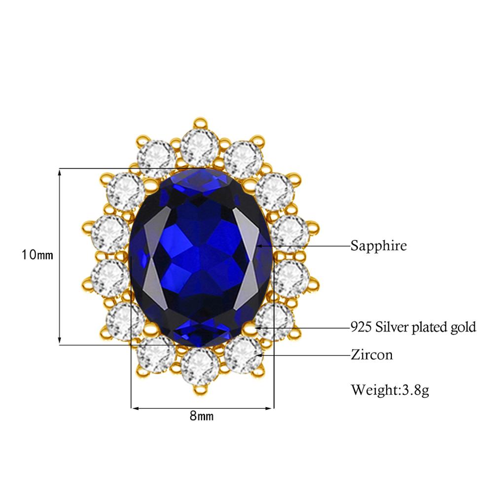 Szjinao Gold Stud earrings For Women Real 925 Sterling Silver Earrings Gemstone Sapphire Classic Wedding Party Fine Jewelery New