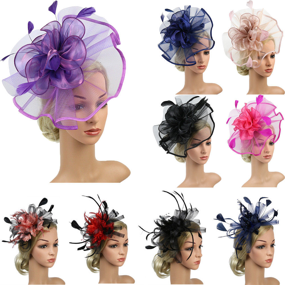 Brand New 2019 Hot Sales Net Feather Mesh Fascinator Big Flower Headband Clip Wedding Bridal Women Tea Party Church Hat