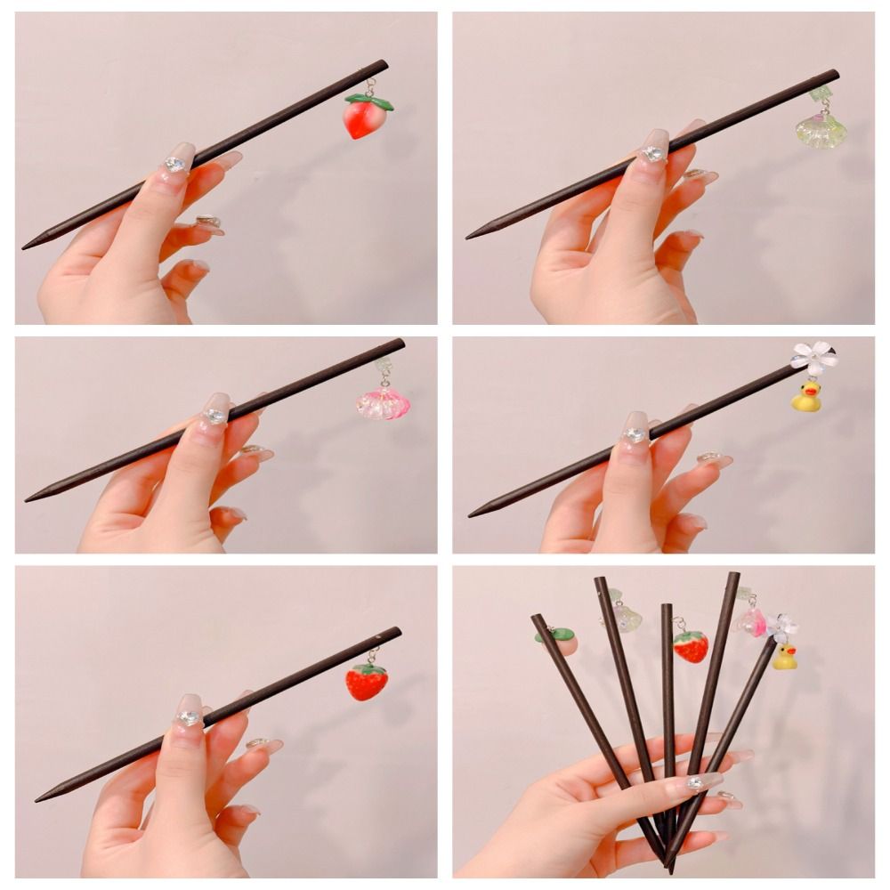 Girls Exquisite Elegant Wood Hair Stick Classic Vintage Chinese Style Hair Chopsticks Daily Delicate Fruit Hairpin
