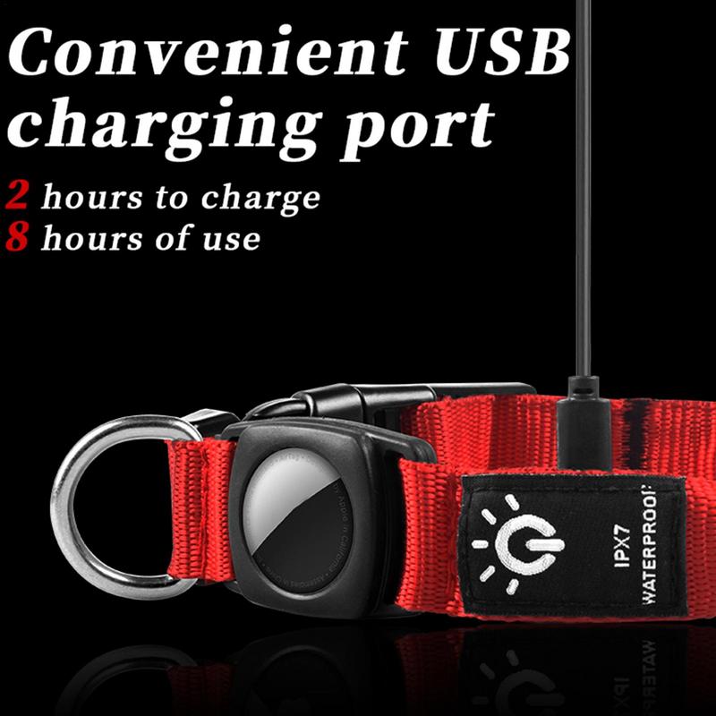 portable Dog Collar Rechargeable For Air-Tag LED Glowing Collar Adjustable Large Dog Night Light Collar Pet Safety Collar