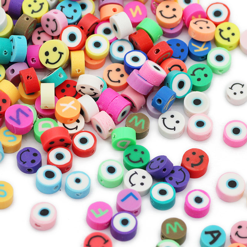 Mix Color Round Letter,Smile Polymer Clay Spacers 50pcs 10MM Loose Beads For Jewelry Making DIY Bracelets Necklace Accessories