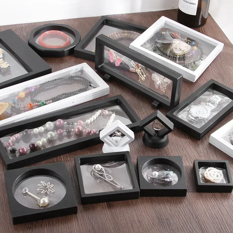 PET Thin Film Jewelry Display Stand Box Floating Picture Frame Holder Jewelry Earring Rings Bracelet Watch Stone Display Case