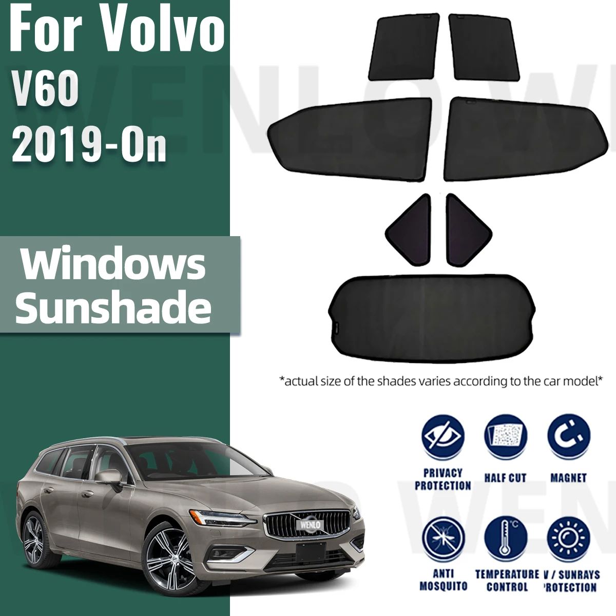 For V60 2ND 2019-2023 2024 Car Sunshade Magnetic Front Windshield Frame Curtain Rear Side Window Sun Shades Visor