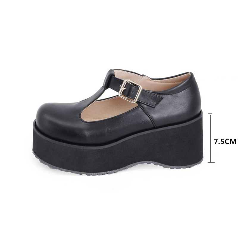 PXELENA JK Japanese Harajuku Women Cosplay Punk Gothic Creepers T tied Chunky Platform Thick Sole LO Shoes Lady Student Pumps 48
