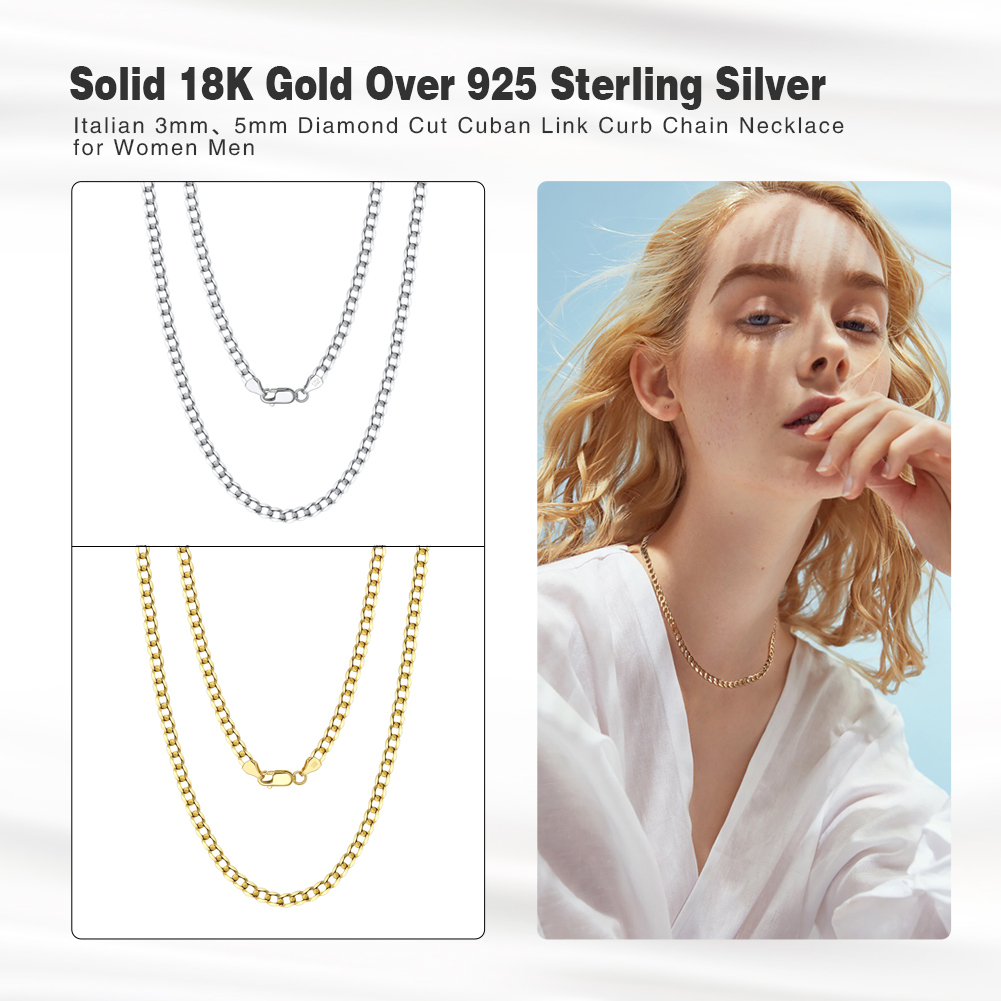 Rinntin 5mm 925 Sterling Silver Handmade Italian Cuban Link Chain Necklace for Women Men Trendy Silver Necklace Jewelry SC60