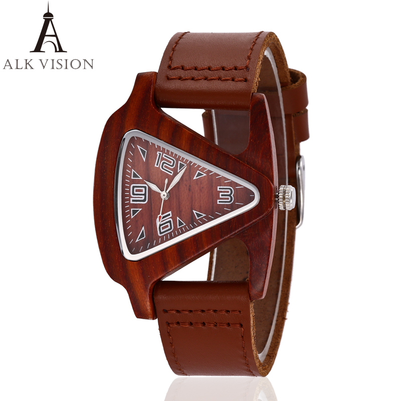 ALK Wooden Watch mens Women Bamboo wood wristwatch 2018 ladies wrist Watches triangle lady female quartz Clock dropshipping