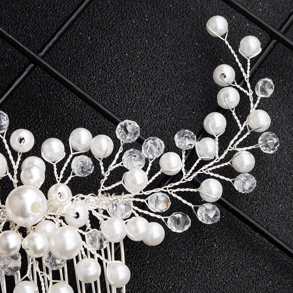Flowers Pearl Hair Combs Jewelry Silver Color Crystal Hairpins Bride Tiaras Bride Headpiece Wedding Hair Accessories For Women