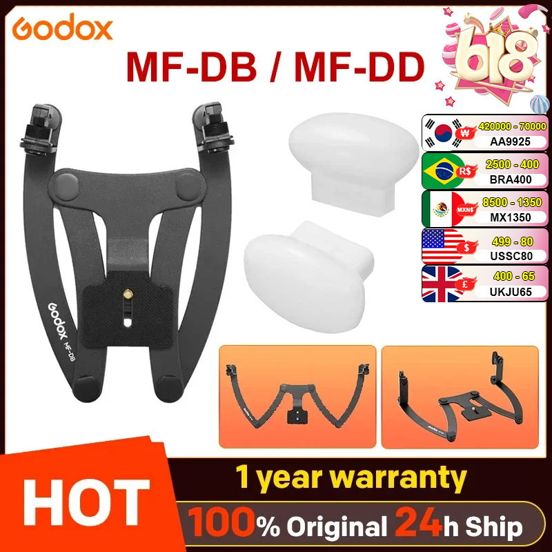 Godox MF-DB Dual Head Bracket Flash Support MF-DD Diffuser for MF12 Flash Insect Macro for Nikon/ Sony DSLR Cameras