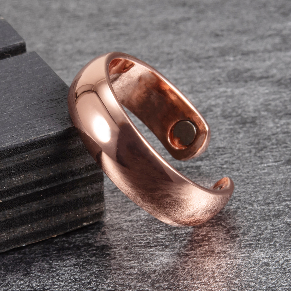 Vinterly Pure Copper Rings Magnetic 6mm Adjustable Open Cuff Finger Finished High Magnet Health Energy Mens Minimalist Jewelry