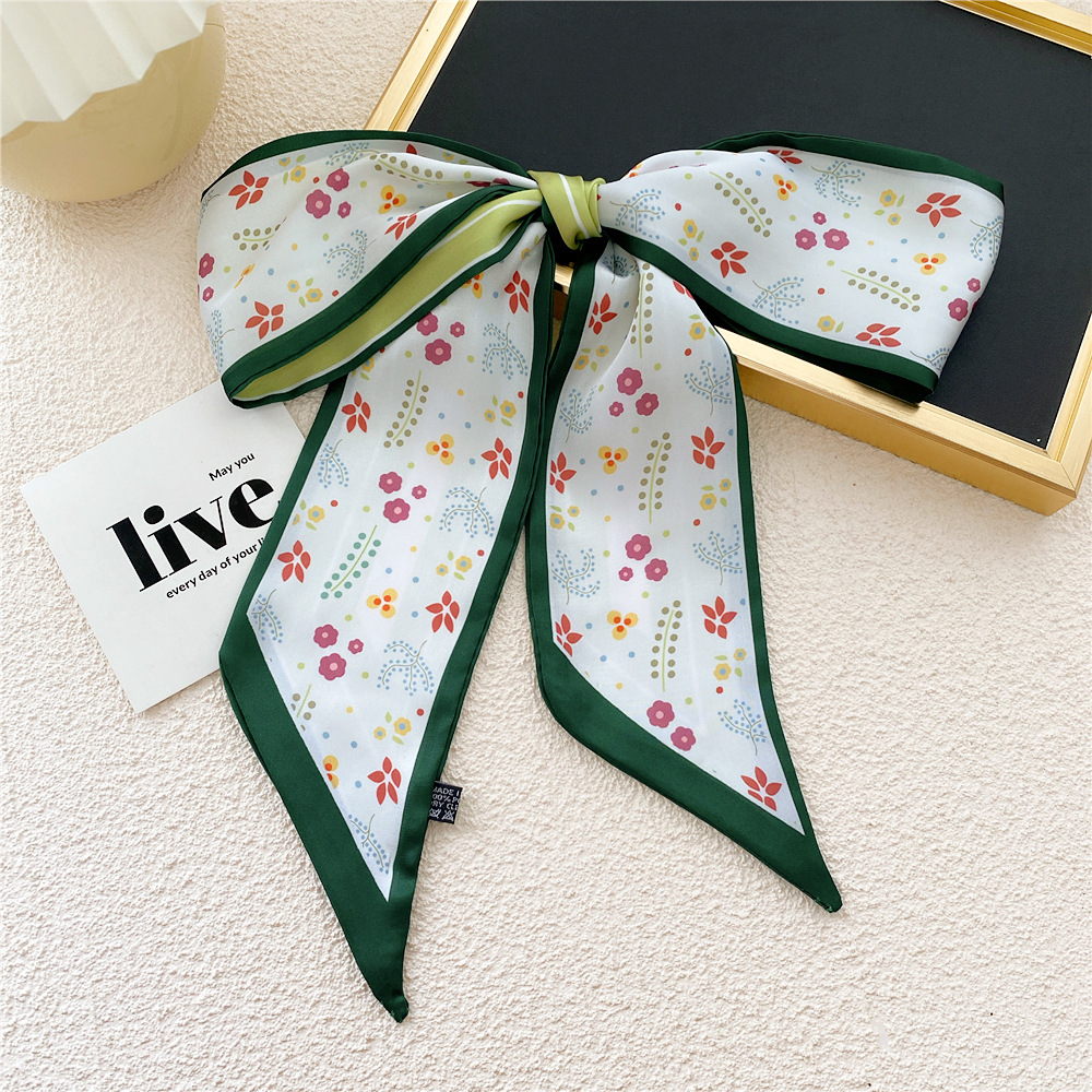 Female Spain Silk Neck Scarf Luxury Flower Print Hair Tie Scarves Foulard Head Band Shawls Wraps Neckerchief Bandanas Bag Bands