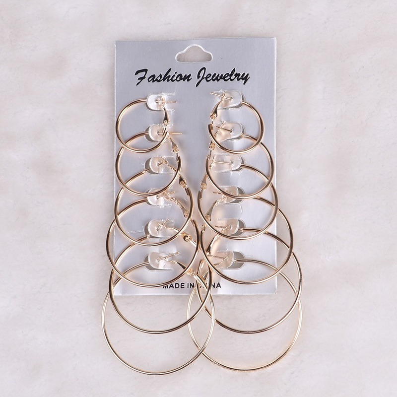 6 Pair Women Large Circle Silver Color Hoop Earrings Gold for Women Round Huggie Creole Earrings Set Vintage Hoops Ear Rings